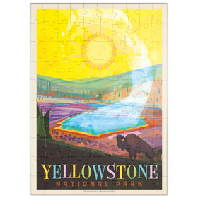 Darstellung des Puzzle Motivs Yellowstone-Nationalpark: Grand Prismatic Springs (Mod Design), Vintage Poster - Puzzleteile: 100