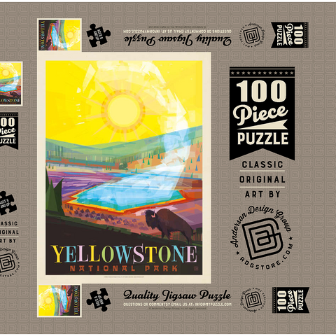 Darstellung des Puzzle Motivs Yellowstone-Nationalpark: Grand Prismatic Springs (Mod Design), Vintage Poster Yellowstone National Park: Grand Prismatic Springs (Mod Design), Vintage Poster 100 Puzzle Schachtel 3D Modell