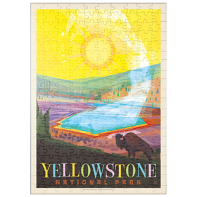 Darstellung des Puzzle-Motivs Yellowstone-Nationalpark: Grand Prismatic Springs (Mod Design), Vintage Poster – Puzzleteile: 200