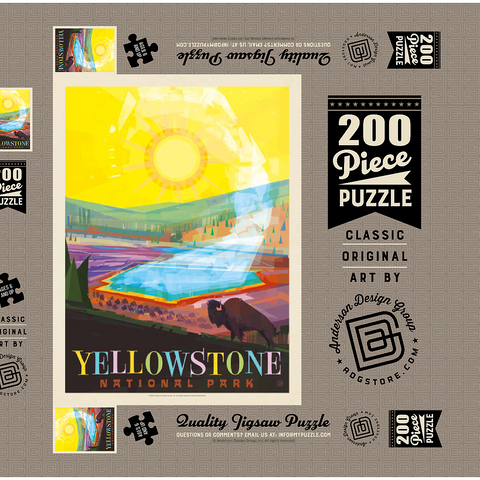 Darstellung des Puzzle Motivs Yellowstone-Nationalpark: Grand Prismatic Springs (Mod Design), Vintage Poster Yellowstone National Park: Grand Prismatic Springs (Mod Design), Vintage Poster 200 Puzzle Schachtel 3D Modell