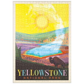 Darstellung des Puzzle Motivs Yellowstone-Nationalpark: Grand Prismatic Springs (Mod Design), Vintage Poster - Puzzleteile: 500