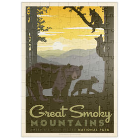 Darstellung des Puzzle Motivs Great Smoky Mountains National Park: Mama Bär & Jungtiere - Puzzleteile: 100