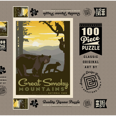 Darstellung des Puzzle Motivs Great Smoky Mountains National Park: Mama Bear & Cubs 100 Puzzle Schachtel 3D Modell