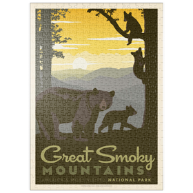 Darstellung des Puzzle Motivs Great Smoky Mountains National Park: Mama Bär & Jungtiere - Puzzleteile: 500