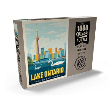 Darstellung des Puzzle Motivs Great Lakes: Lake Ontario, Vintage Poster 1000 Puzzle Schachtel Ansicht2