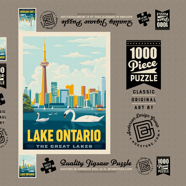 Darstellung des Puzzle Motivs Great Lakes: Lake Ontario, Vintage Poster 1000 Puzzle Schachtel 3D Modell