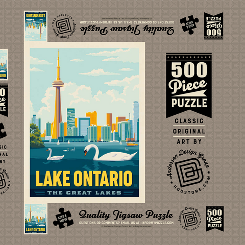Darstellung des Puzzle Motivs Große Seen: Ontariosee, Vintage-Poster Great Lakes: Lake Ontario, Vintage Poster 500 Puzzle Schachtel 3D Modell