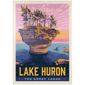 Darstellung des Puzzle Motivs Große Seen: Huronsee, Vintage-Poster - Puzzleteile: 1000