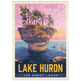 Darstellung des Puzzle Motivs Große Seen: Huronsee, Vintage-Poster - Puzzleteile: 100