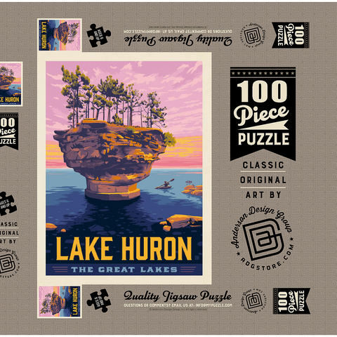 Great Lakes: Lake Huron, Vintage Poster 100 Puzzle Schachtel 3D Modell