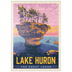 Darstellung des Puzzle Motivs Große Seen: Huronsee, Vintage-Poster - Puzzleteile: 200