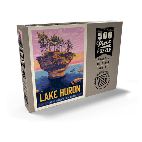 Great Lakes: Lake Huron, Vintage Poster 500 Puzzle Schachtel Ansicht2