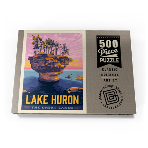 Great Lakes: Lake Huron, Vintage Poster 500 Puzzle Schachtel Ansicht3