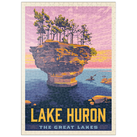 Darstellung des Puzzle Motivs Große Seen: Huronsee, Vintage-Poster - Puzzleteile: 500