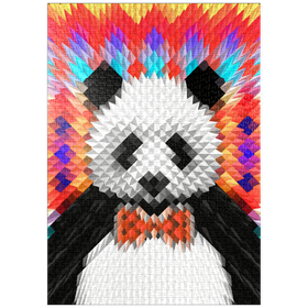 Darstellung des Puzzle-Motivs Bunter geometrischer Panda mit lebhaftem Muster – Puzzleteile: 1000
