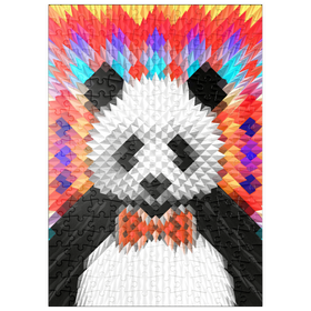 Darstellung des Puzzle-Motivs Bunter geometrischer Panda mit lebhaftem Muster – Puzzleteile: 200
