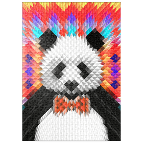 Darstellung des Puzzle-Motivs Bunter geometrischer Panda mit lebhaftem Muster – Puzzleteile: 500