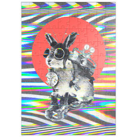Darstellung des Puzzle Motivs Steampunk-Häschen mit psychedelischen Vibes - Puzzleteile: 100