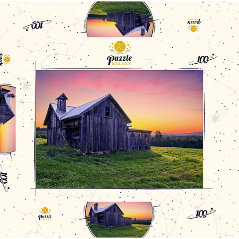 Rustic Barn at Sunset – Tranquil Countryside Scene 100 Puzzle Schachtel 3D Modell