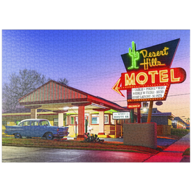 Darstellung des Puzzle Motivs Desert Hills Motel - Klassische Route 66 Neon-Nostalgie - Puzzleteile: 1000