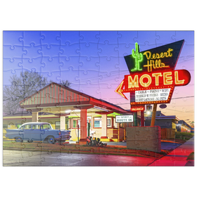 Darstellung des Puzzle Motivs Desert Hills Motel - Klassische Route 66 Neon-Nostalgie - Puzzleteile: 100