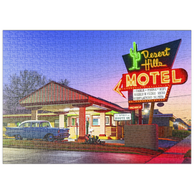 Darstellung des Puzzle Motivs Desert Hills Motel - Klassische Route 66 Neon-Nostalgie - Puzzleteile: 500