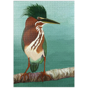 Darstellung des Puzzle Motivs Grüner Reiher auf Ast mit lebhaftem Gefieder - Puzzleteile: 1000