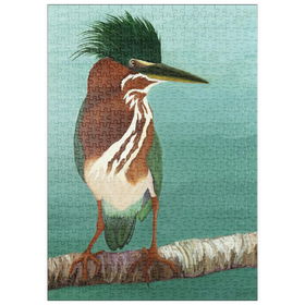 Darstellung des Puzzle Motivs Grüner Reiher auf Ast mit lebhaftem Gefieder - Puzzleteile: 500