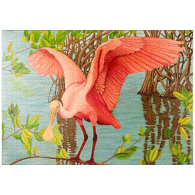 Darstellung des Puzzle-Motivs Rosalöffler im Mangrovenhabitat – Puzzleteile: 1000