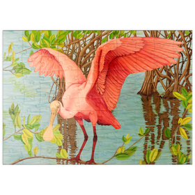 Darstellung des Puzzle Motivs Rosalöffler im Mangrovenhabitat - Puzzleteile: 100