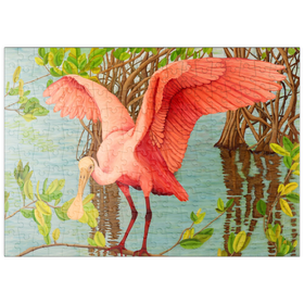 Darstellung des Puzzle-Motivs Rosalöffler im Mangrovenhabitat – Puzzleteile: 200