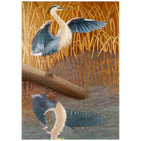 Darstellung des Puzzle-Motivs Blaureiher im Sumpfgebiet Spiegelung – Puzzleteile: 1000
