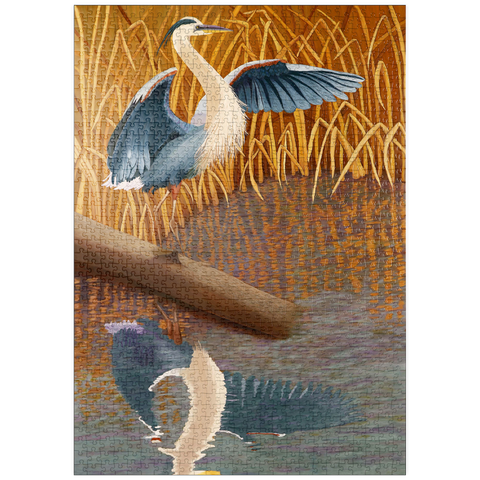 puzzleplate Great Blue Heron in Marshland Reflection 1000 Puzzle