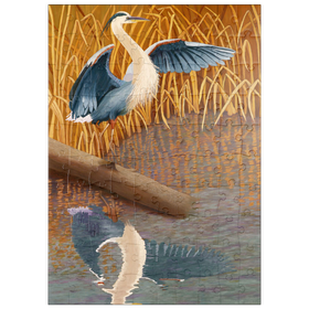 Darstellung des Puzzle Motivs Blaureiher im Sumpfgebiet Spiegelung - Puzzleteile: 100