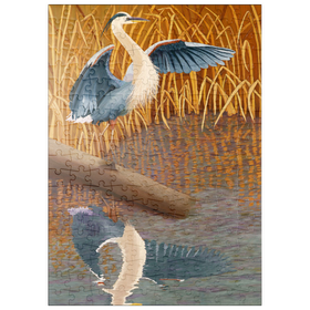 Darstellung des Puzzle Motivs Blaureiher im Sumpfgebiet Spiegelung - Puzzleteile: 200