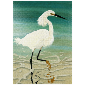Darstellung des Puzzle-Motivs Schneereiher beim Spaziergang im seichten Wasser – Puzzleteile: 1000