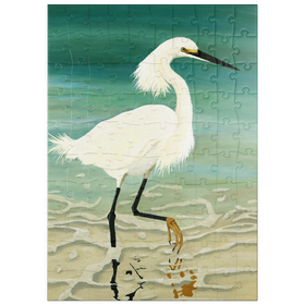 Darstellung des Puzzle Motivs Schneereiher beim Spaziergang im seichten Wasser - Puzzleteile: 100