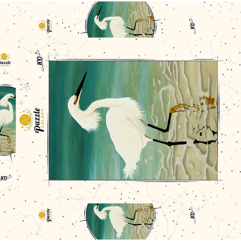 Snowy Egret Walking in Shallow Waters 100 Puzzle Schachtel 3D Modell