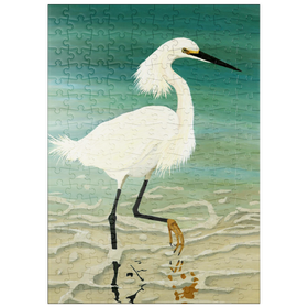 Darstellung des Puzzle Motivs Schneereiher beim Spaziergang im seichten Wasser - Puzzleteile: 200