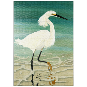 Darstellung des Puzzle Motivs Schneereiher beim Spaziergang im seichten Wasser - Puzzleteile: 500