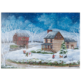 Darstellung des Puzzle Motivs Rustikale Winterszenerie mit verschneiter Hütte - Puzzleteile: 100