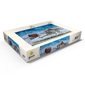 Darstellung des Puzzle Motivs Rustikale Winterszenerie mit verschneiter Hütte - Puzzleteile: 500