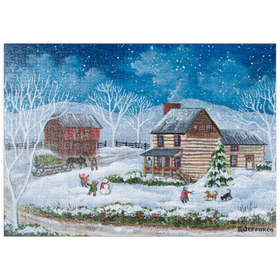 Darstellung des Puzzle Motivs Rustikale Winterszenerie mit verschneiter Hütte - Puzzleteile: 500