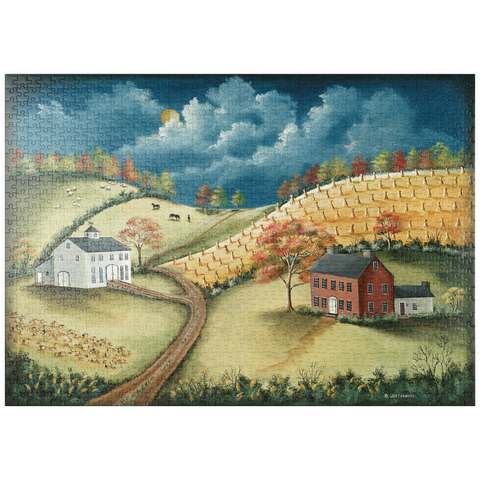 puzzleplate Rustic Countryside Farm in Folk Art Style 1000 Puzzle