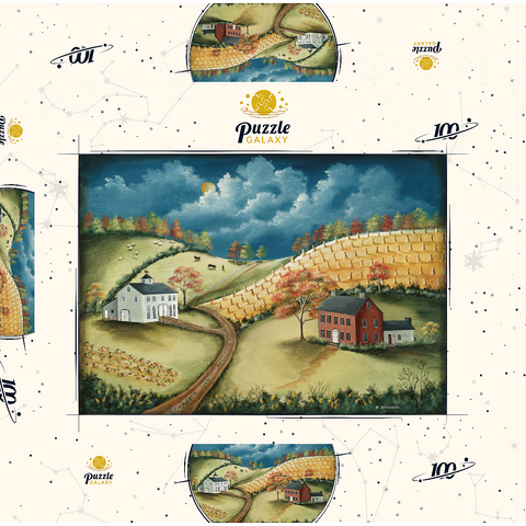 Rustic Countryside Farm in Folk Art Style 100 Puzzle Schachtel 3D Modell