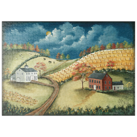 Darstellung des Puzzle Motivs Rustikaler Bauernhof im Folk-Art-Stil - Puzzleteile: 500