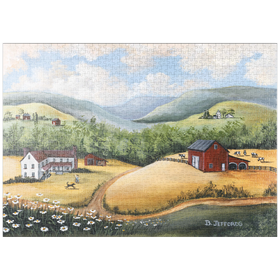 Darstellung des Puzzle-Motivs Landschaftlicher Bauernhof im Volkskunst-Stil – Puzzleteile: 1000