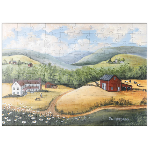 puzzleplate Scenic Countryside Farm in Folk Art Style 100 Puzzle