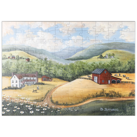 Darstellung des Puzzle Motivs Landschaftlicher Bauernhof im Volkskunst-Stil - Puzzleteile: 100