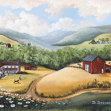 Scenic Countryside Farm in Folk Art Style 100 Puzzle 3D Modell
